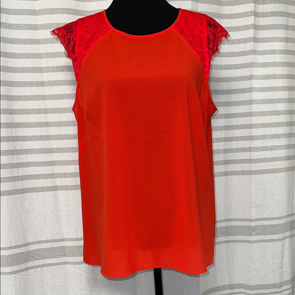J. Crew Red Blouse with Lace Detail